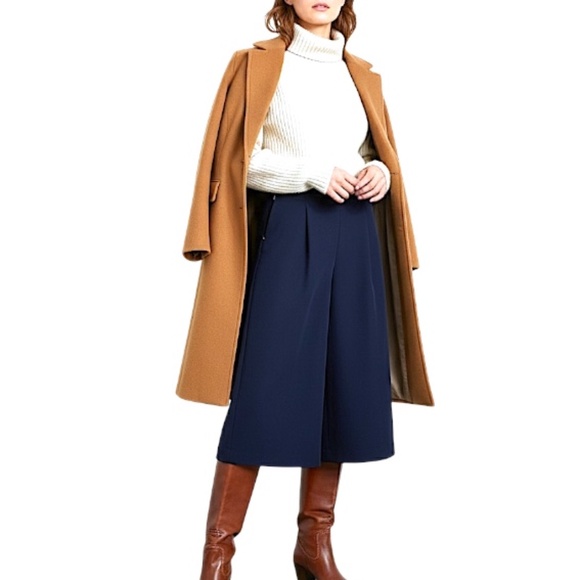 UNIQLO minimalist blue pleated flowy cropped culottes trousers XS - Picture 2 of 12